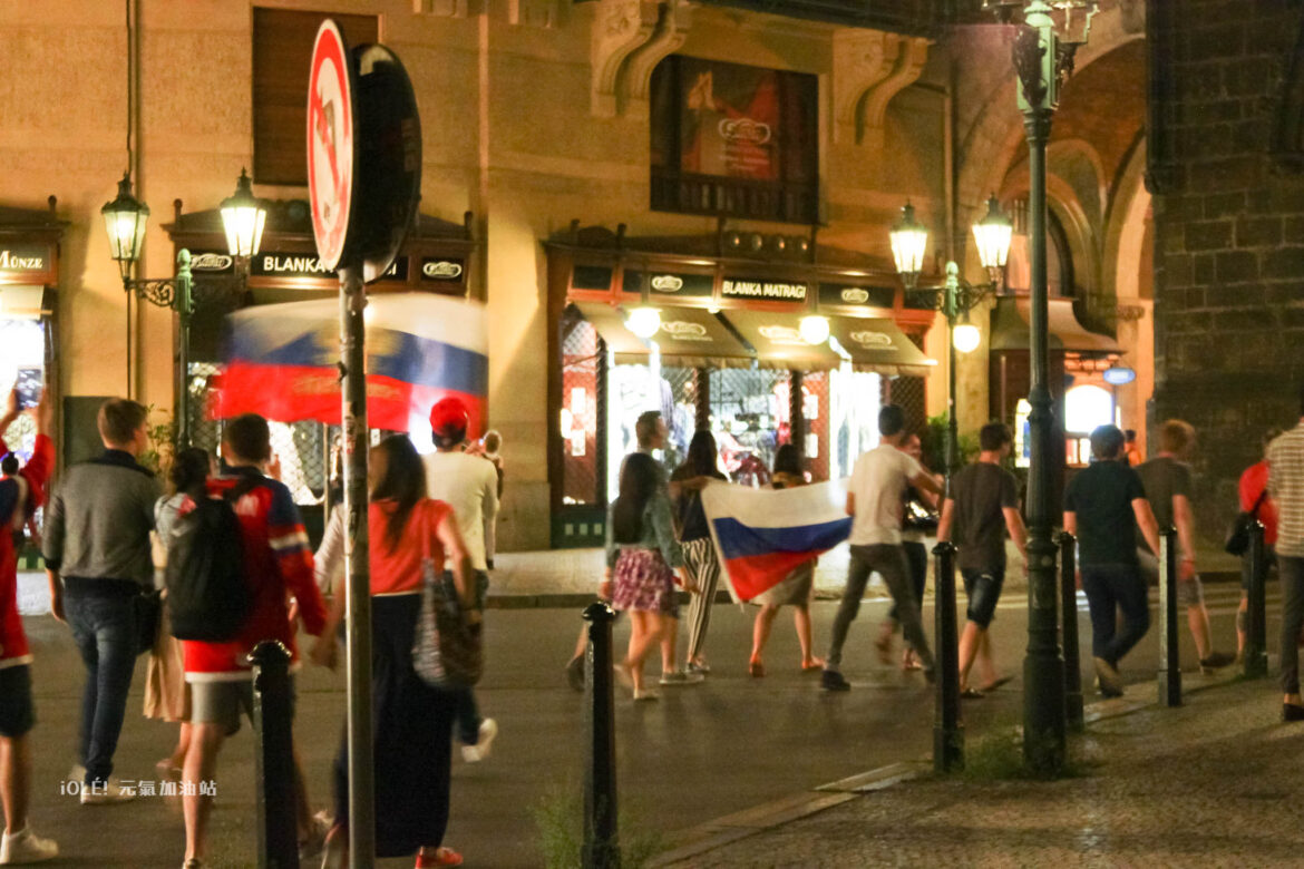 Russians on the street of Prague